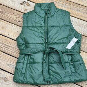 Calvin Klein Jeans Green Belted Puffer Vest Large Quilted CK Athleisure Layering